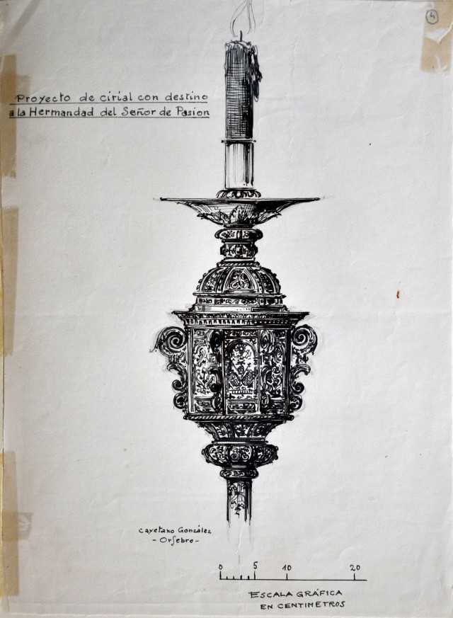 Proyecto de ciriales para la Hermandad del Señor de Pasión por Cayetano González, boceto 5 – 1952