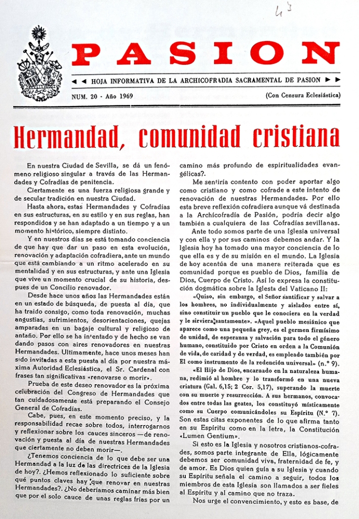 Hoja Informativa de Pasión nº 20 -1969
